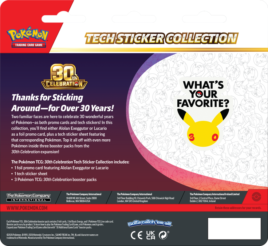 Pokemon 30th Celebration - Tech Sticker Collection **Pre-Order**