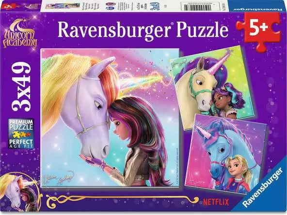 Unicorn Academy - Magic and Friendship - 3 x 49pc Puzzle