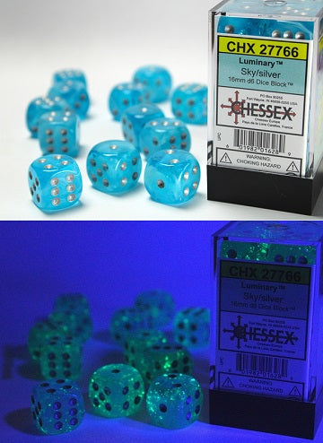 Chessex: 16mm 12D6 Dice Block Luminary Sky W/Silver