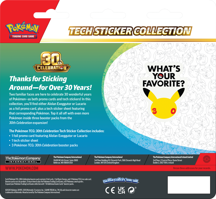Pokemon 30th Celebration - Tech Sticker Collection **Pre-Order**