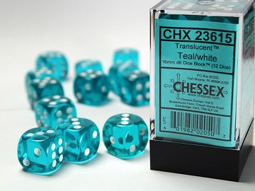 Translucent 16mm 12 d6 Dice Block